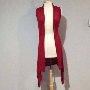 Versona Red Sleeveless Asymmetrical Cardigan Medium